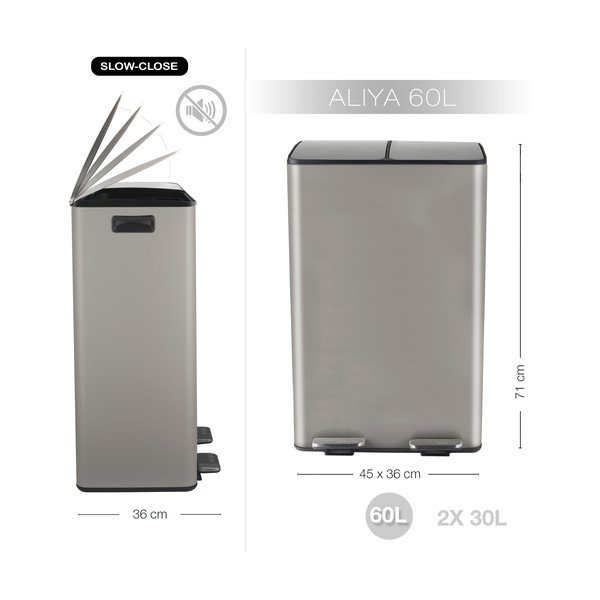 Szarobrązowy stalowy kosz na śmieci 2x30 l do segregacji odpadów/z pedałem   Aliya – Spirella-image-3