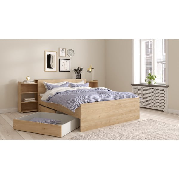 Łóżko dwuosobowe w dekorze dębu bez stelaża 140x200 cm w naturalnym kolorze Naia – Tvilum-image-3