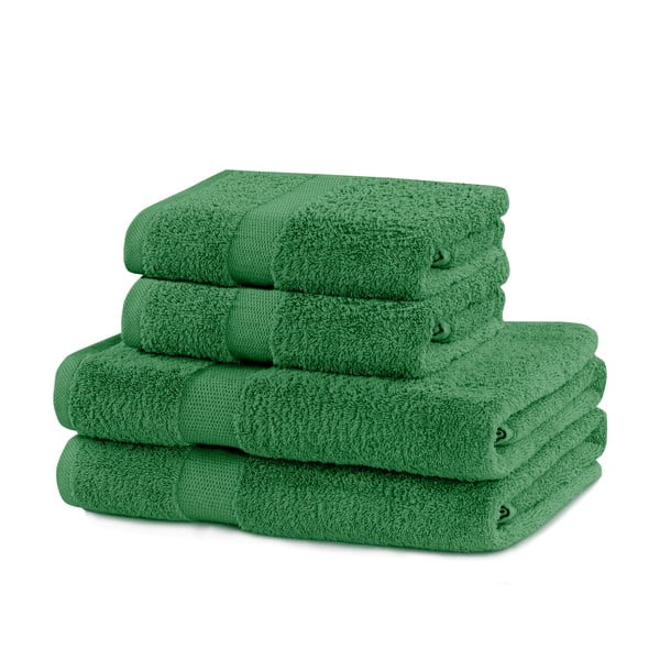 Ciemnozielone bawełniane ręczniki zestaw 4 szt. frotte Marina – Restilo