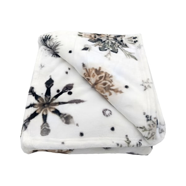 Biały koc ze świątecznym motywem z mikropluszu 150x200 cm Nord Flake – My House