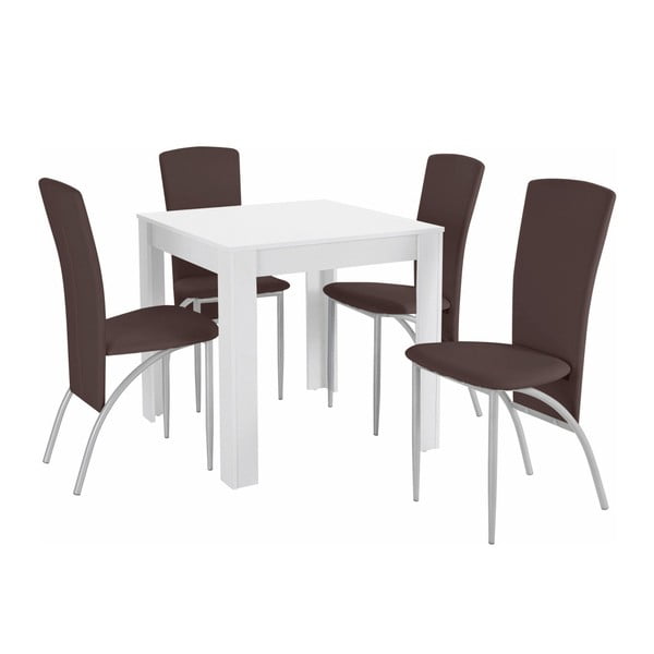 Komplet stołu i 4 ciemnobrązowych krzeseł Støraa Lori Nevada Duro White Brown
