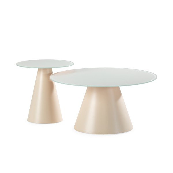 Kremowe okrągłe stoliki zestaw 2 szt. ze szklanym blatem ø 80 cm Vida – MOME