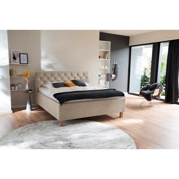 Beżowe tapicerowane łóżko dwuosobowe ze schowkiem ze stelażem 160x200 cm San Remo – Meise Möbel-image-1