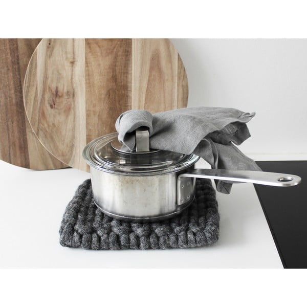 Antracytowa pleciona podkładka z wełny Wooldot Braider Coaster, 20x20 cm-image-1