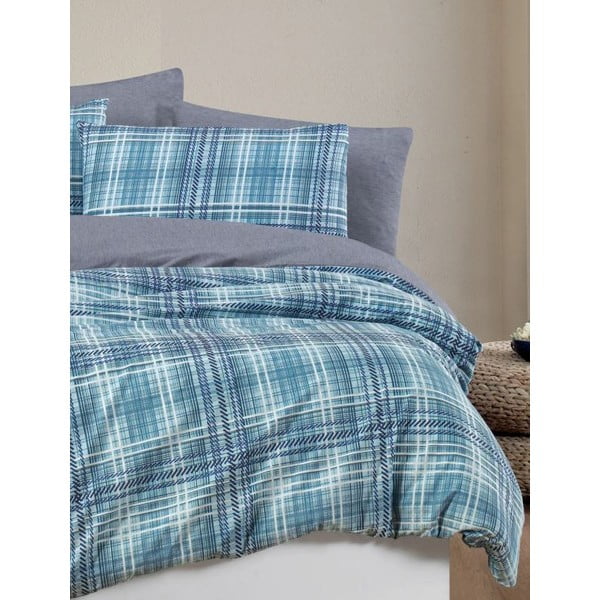 Niebieska 4-częściowa pościel dwuosobowa z prześcieradłem 200x220 cm Ekose – Mila Home-image-3