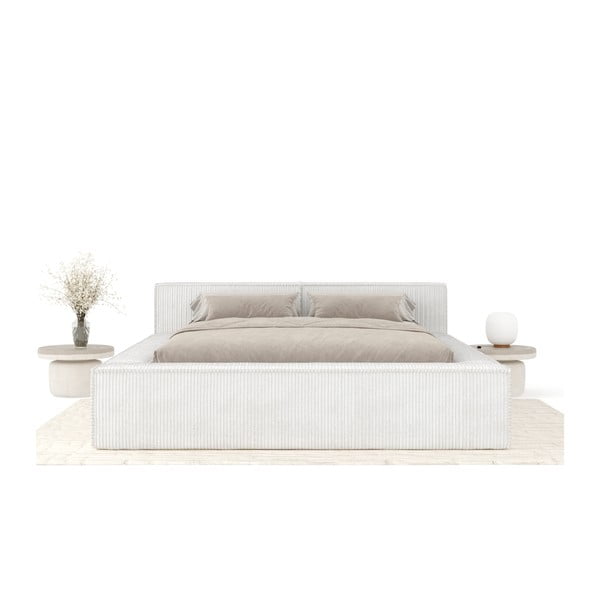 Kremowe tapicerowane łóżko dwuosobowe ze schowkiem i stelażem 200x200 cm Voliera – Maison de Rêve-image-3