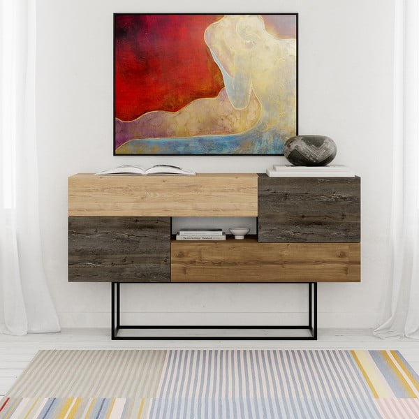 Brązowa niska komoda w dekorze dębu 145x82 cm Titan – Marckeric-image-2