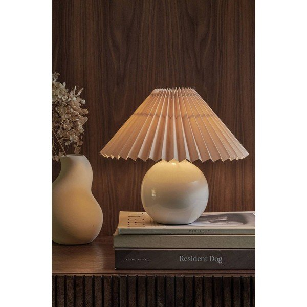 Beżowa/kremowa tekstylna lampa stołowa (wysokość 22 cm) Mimmi – Ellos Home-image-1