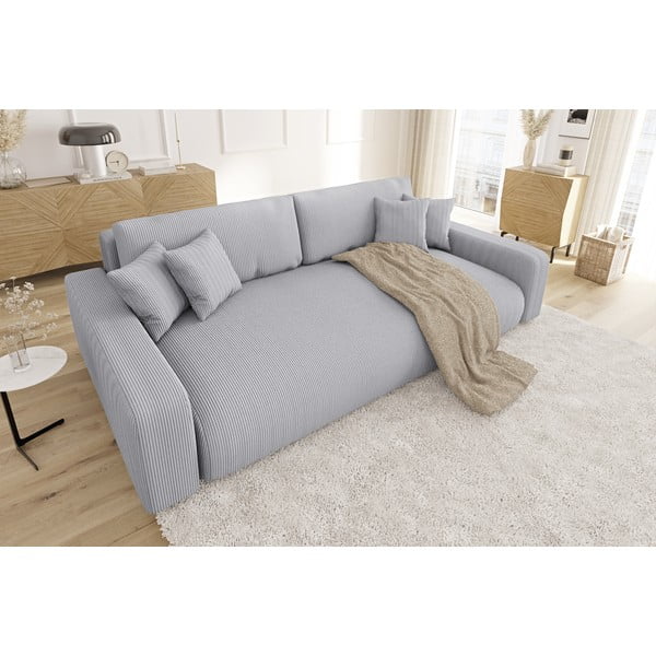 Jasnoszara sztruksowa rozkładana sofa ze schowkiem 234 cm Sara – Ropez-image-4