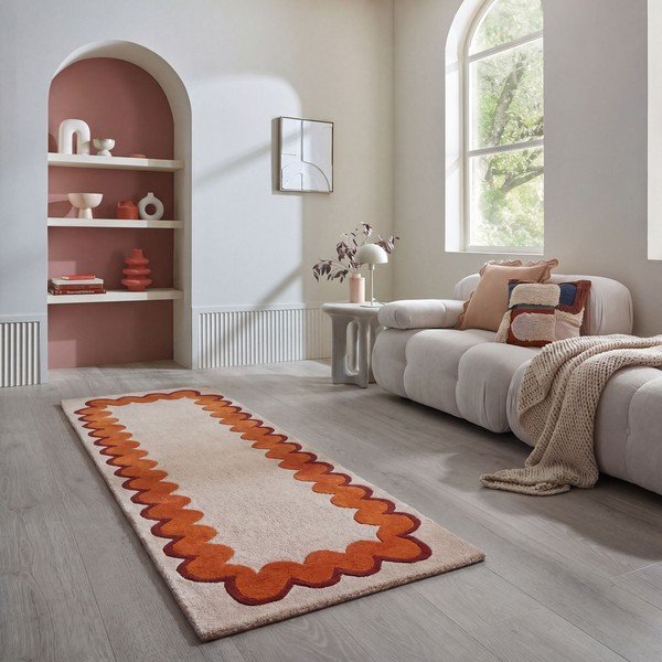 Pomarańczowy/w naturalnym kolorze wełniany chodnik tkany ręcznie 80x230 cm Wiggle Wool – Flair Rugs-image-1