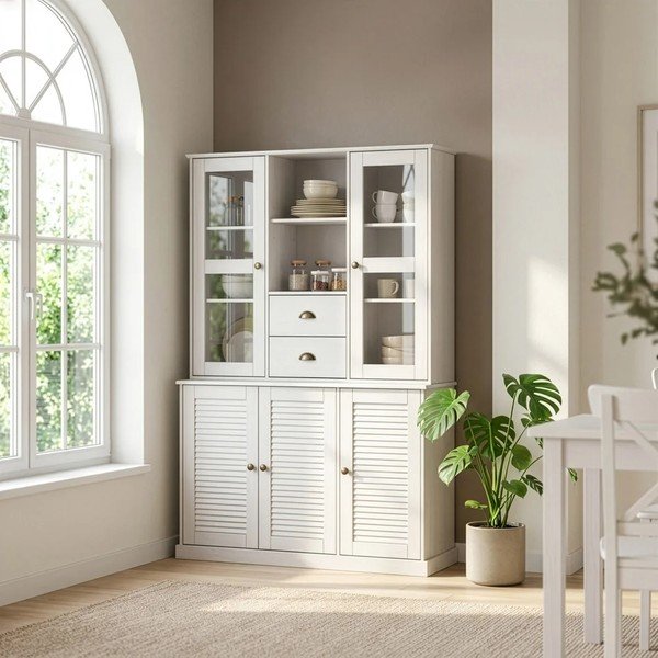 Biały kredens z litego drewna sosnowego 127x180x38 cm Edith – Støraa-image-1