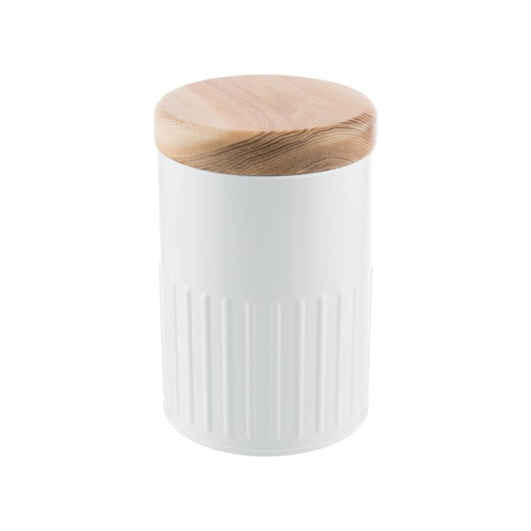 Biały okrągły pojemnik blaszany z wieczkiem z drewna jesionowego Bakehouse Hydria S
