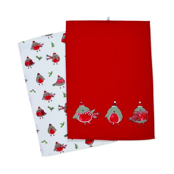 Bawełniane ścierki ze świątecznym motywem zestaw 2 szt. 50x70 cm Christmas Robins – Catherine Lansfield