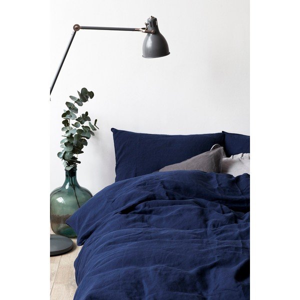 Granatowa lniana poszewka na poduszkę Linen Tales, 70x90 cm-image-1