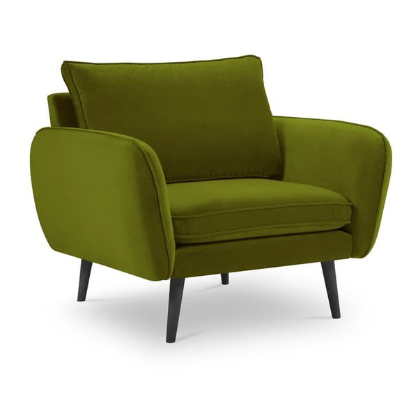 Zielony aksamitny fotel z czarnymi nogami Kooko Home Lento