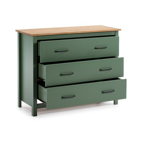 Zielono-naturalna niska komoda z litego drewna sosnowego 100x80 cm Miranda – Marckeric-image-3