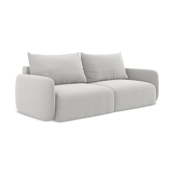 Jasnoszara aksamitna rozkładana/ze schowkiem sofa 238 cm Kalena – Makamii-image-2