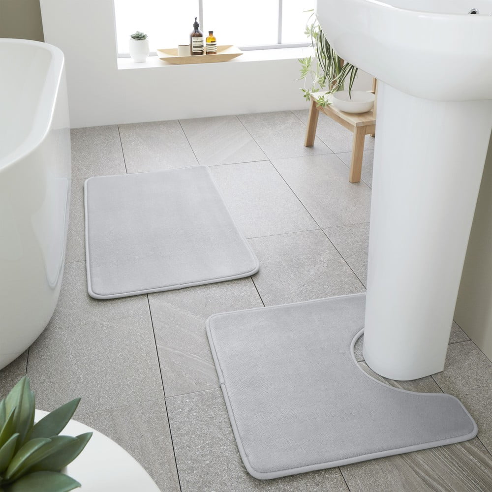 Jasnoszare dywaniki łazienkowe do WC z pianki pamięciowej zestaw 2 szt. 50x80 cm Anti-Bacterial – Catherine Lansfield (zdjęcie 2)