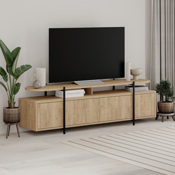 Szafka pod TV w dekorze dębu 160x48 cm Hinoa – Marckeric-image-4