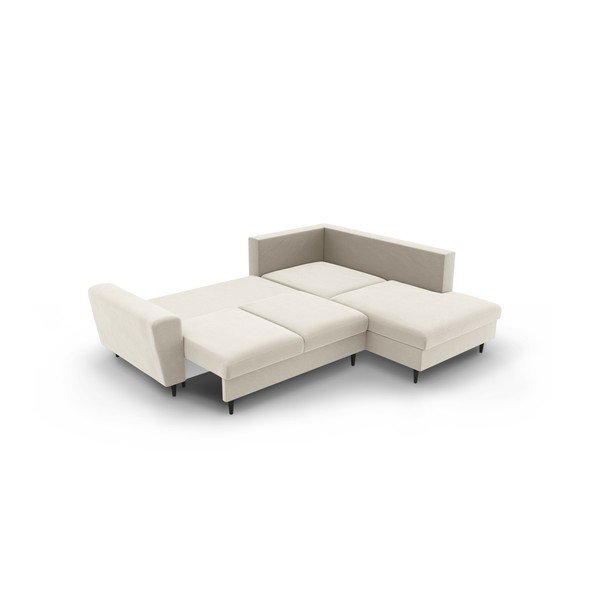 Beżowy aksamitny rozkładany narożnik ze schowkiem (prawostronny/w kształcie litery L) Kyoto – Cosmopolitan Design-image-4