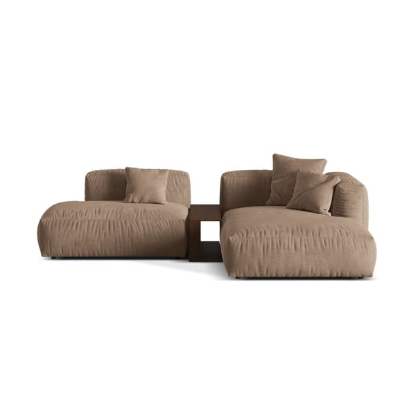 Jasnobrązowy aksamitny narożnik modułowy (prawostronny/z szezlongiem) Martina – Micadoni 