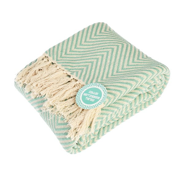 Miętowy bawełniany koc 150x235 cm Herringbone – Rex London
