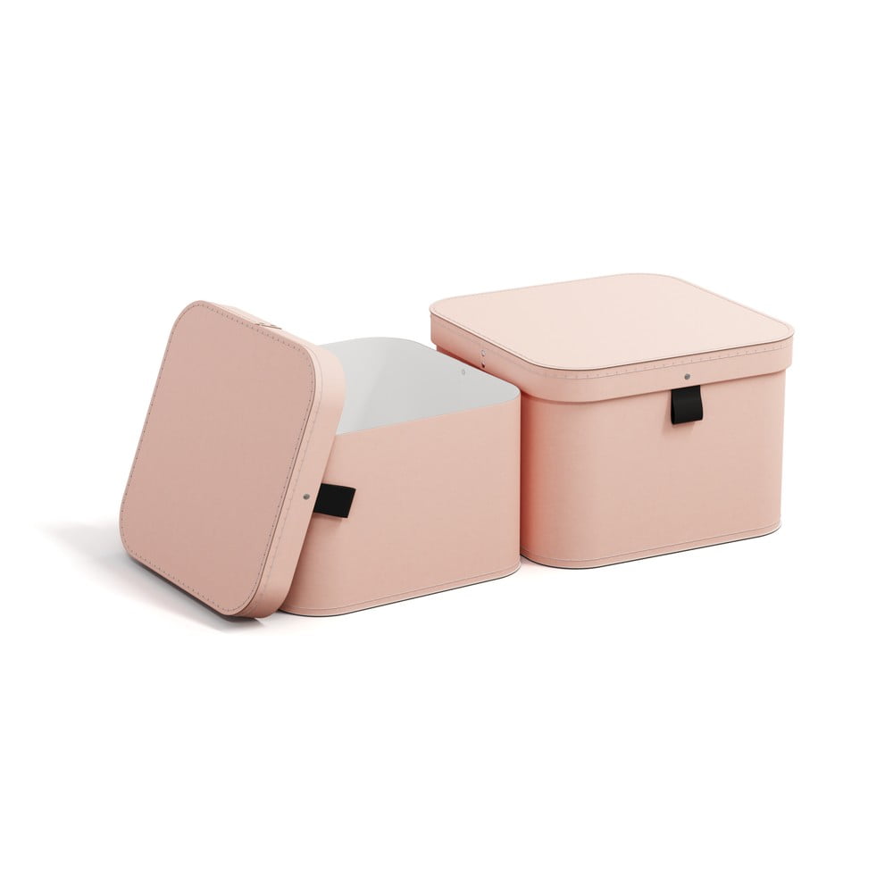 Różowe kartonowe pojemniki zestaw 2 szt. z pokrywką 28,5x28,5x19,5 cm Ludvig Paper Laminate – Bigso (zdjęcie 9)