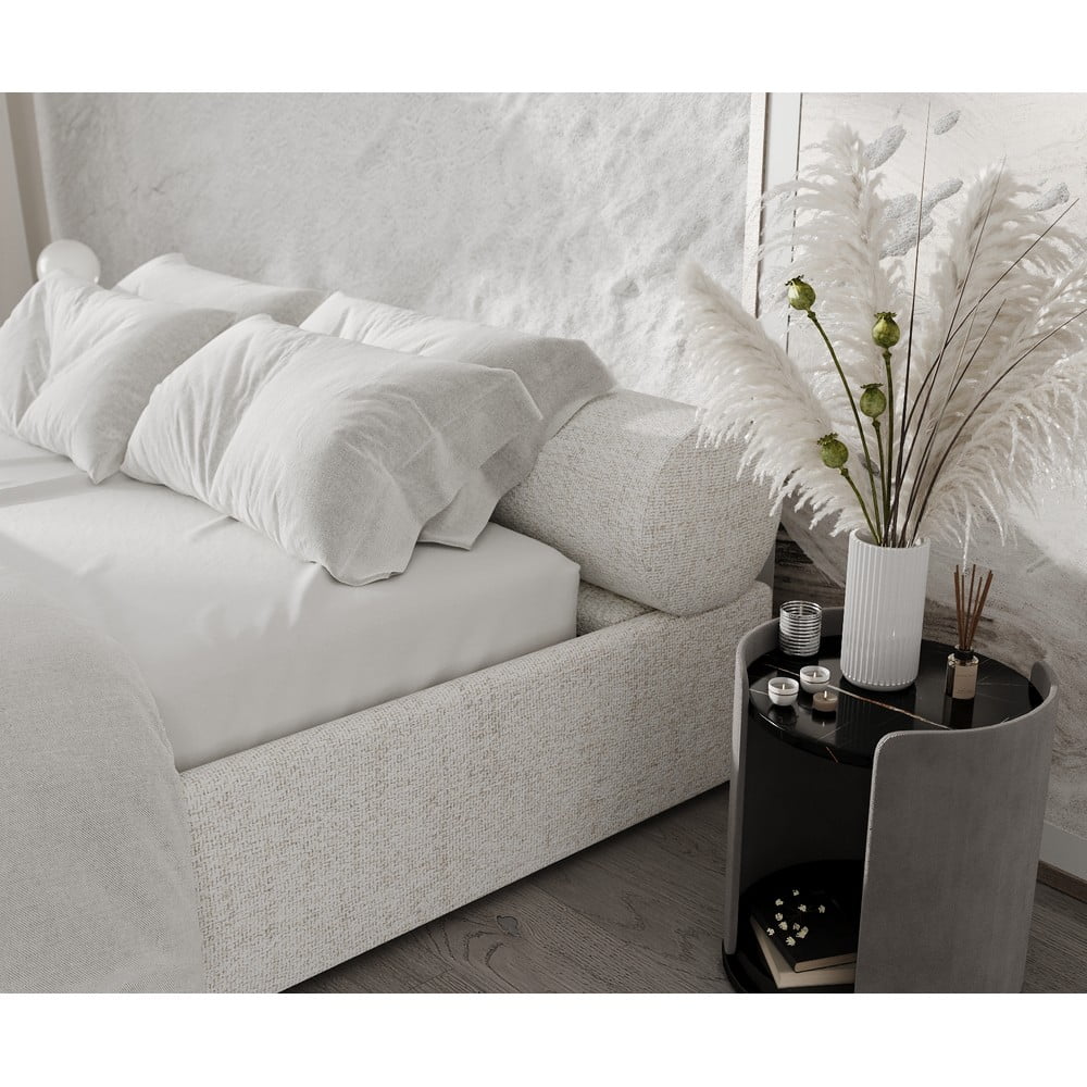 Kremowe tapicerowane łóżko dwuosobowe ze schowkiem i stelażem 160x200 cm Solvo – Maison de Rêve (zdjęcie 8)