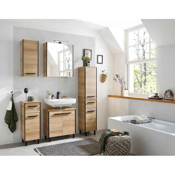 Wisząca szafka pod umywalkę w dekorze dębu w naturalnym kolorze 53x60 cm Quickset 395 – Pelipal-image-1