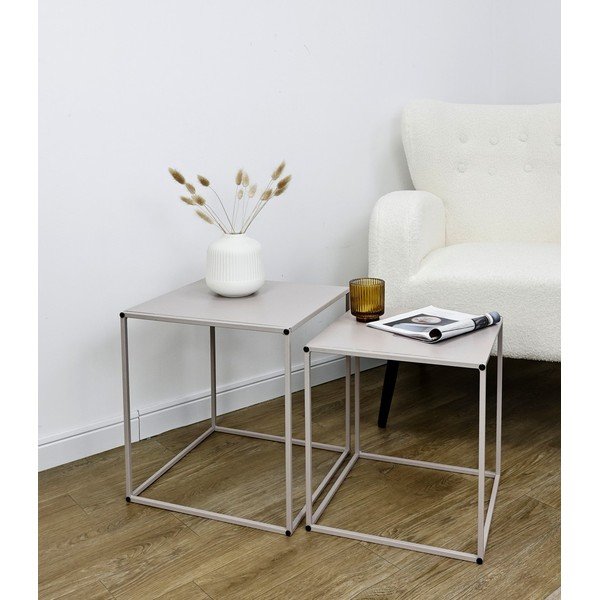 Beżowe metalowe stoliki zestaw 2 szt. 38x38 cm Alrik – Yes Everyday-image-1