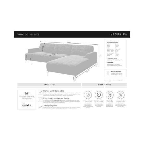 Niebieski narożnik lewostronny z metalowymi nogami MESONICA Puzo-image-1