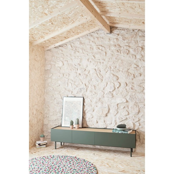 Zielono-naturalna szafka pod TV w dekorze dębu 180x45 cm Arista – Teulat-image-1
