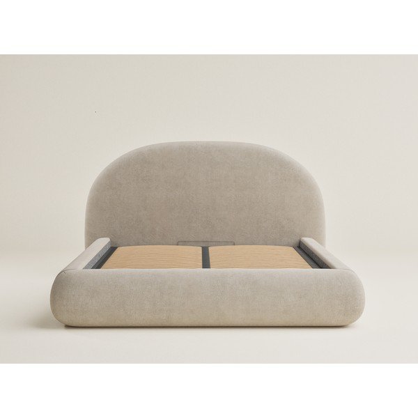 Beżowe tapicerowane łóżko dwuosobowe ze schowkiem ze stelażem 180x200 cm Maumere – Maison de Rêve-image-2