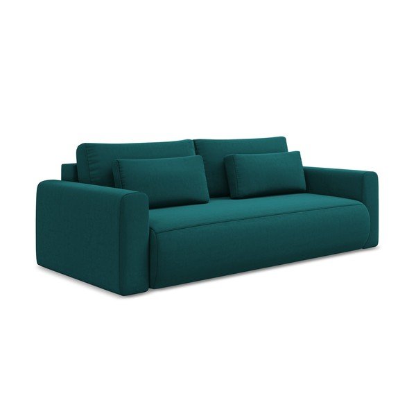 Turkusowa aksamitna rozkładana/ze schowkiem sofa 238 cm Kapua – Makamii-image-1