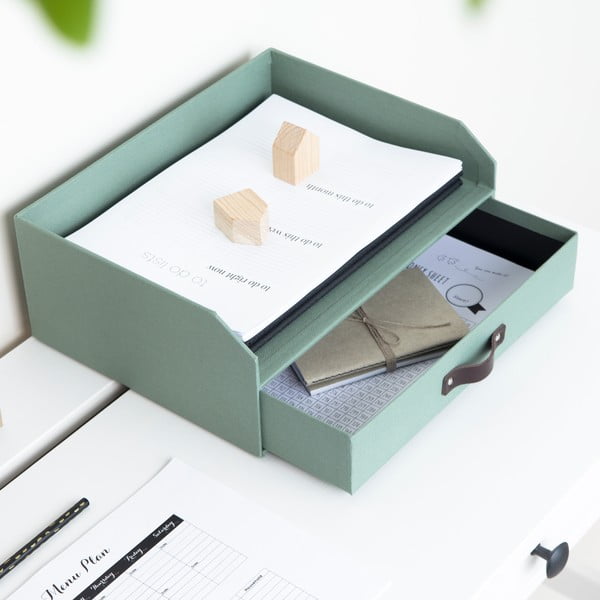 Zielony kartonowy organizer z szufladką/na dokumenty Walter Canvas Paper Laminate – Bigso-image-3