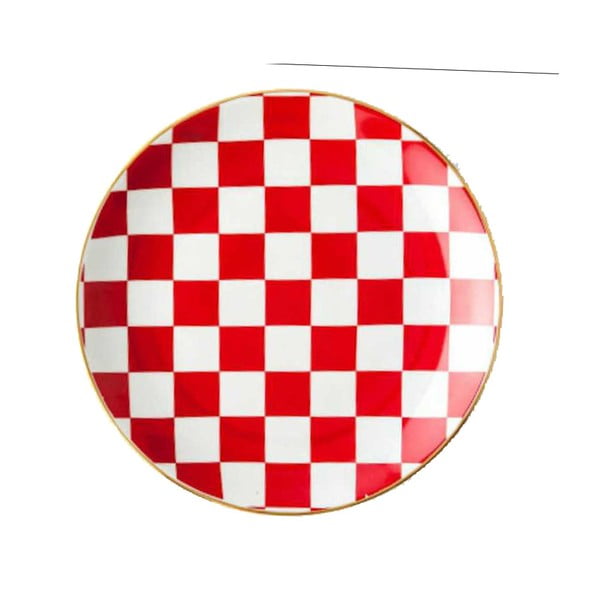 Czerwono-biały talerz porcelanowy Vivas Check, Ø 23 cm