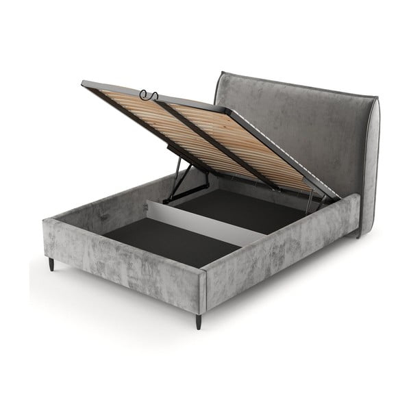 Szare tapicerowane łóżko dwuosobowe ze schowkiem i stelażem 140x200 cm Shell – Maison de Rêve-image-4