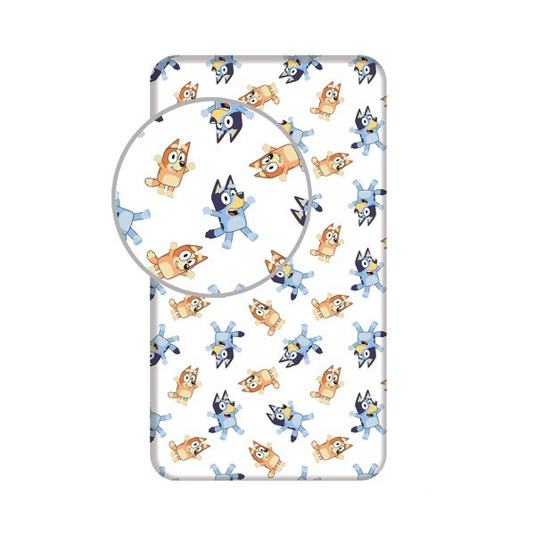 Białe bawełniane prześcieradło dziecięce jednoosobowe z gumką 90x200 cm Bluey – Jerry Fabrics