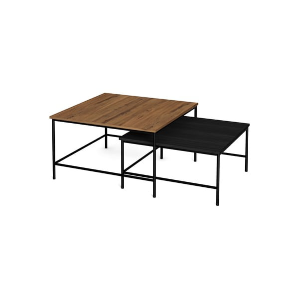 Czarne stoliki z blatem w dekorze orzecha zestaw 2 szt. 80x80 cm Fiorenza – Marckeric-image-2