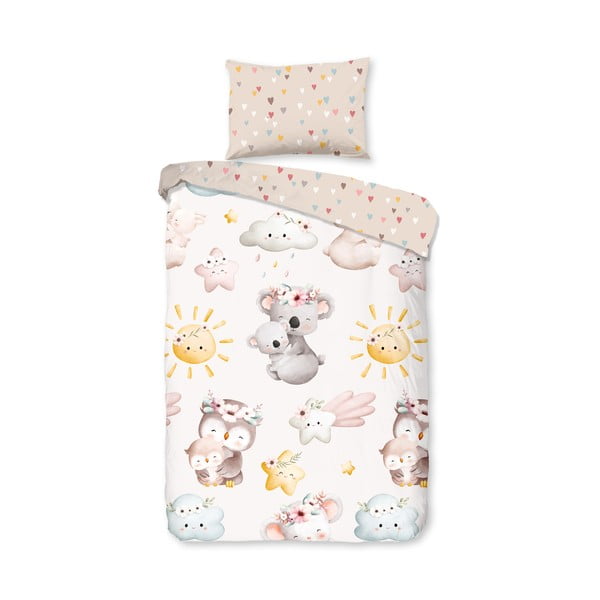 Brązowo-beżowa bawełniana pościel dziecięca do łóżeczka 100x135 cm Hugs – Good Morning