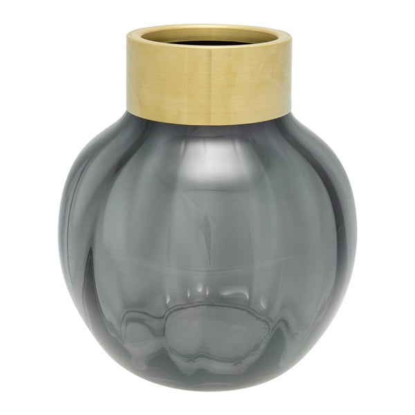 Szary wazon szklany z metalowym brzegiem Green Gate, wys. 19 cm