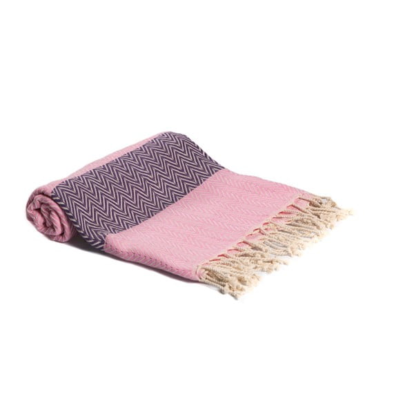 Różowy ręcznik kąpielowy tkany ręcznie Ivy's Elmas, 100x180 cm