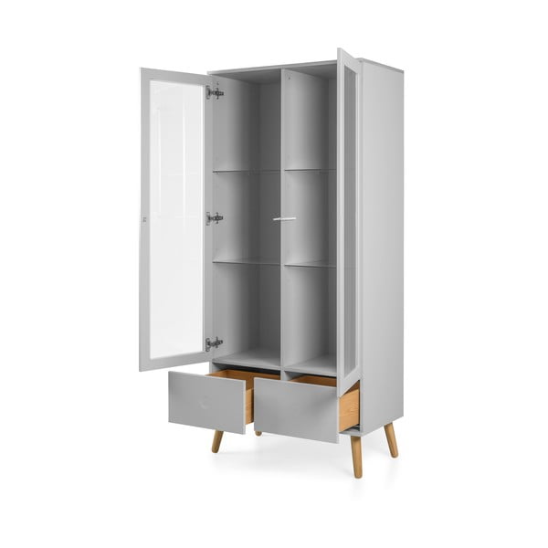 Szara witryna z nogami z drewna dębowego Tenzo Dot, wys. 175 cm-image-3