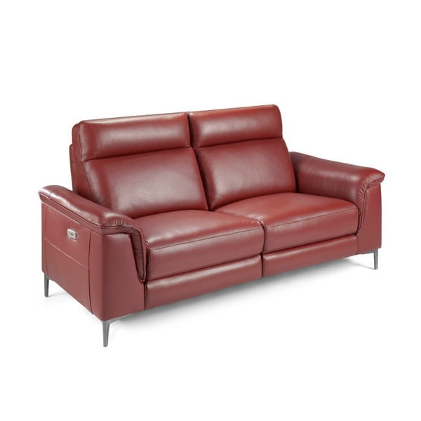 Czerwona skórzana sofa z wysuwanym podnóżkiem Ángel Cerda Fabulosa, 208 cm