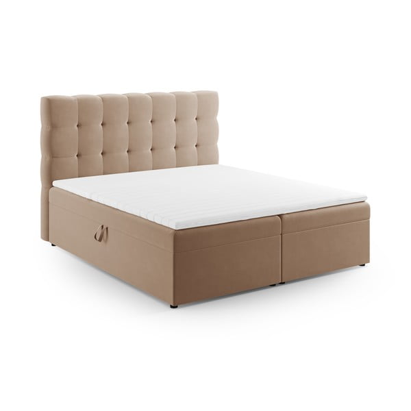 Jasnobrązowe łóżko boxspring ze schowkiem 160x200 cm Bali – Cosmopolitan Design