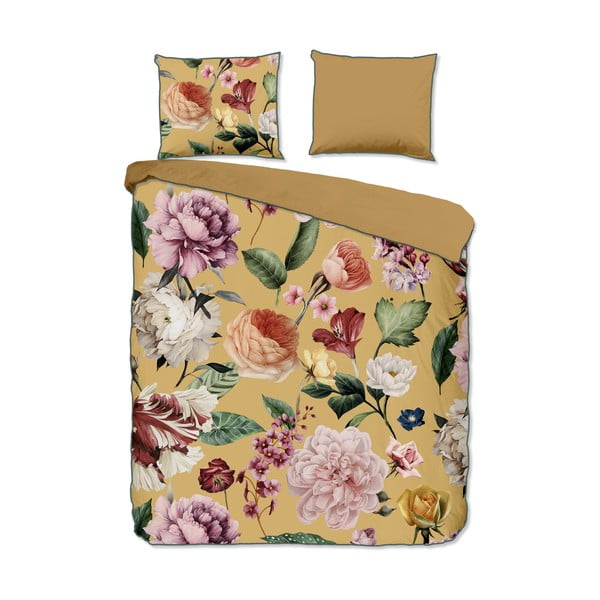 Pościel dwuosobowa z satyny bawełnianej w kolorze ochry 240x220 cm Fiori – Descanso