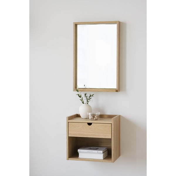 Naturalna szafka nocna z litego drewna dębowego wisząca/z półką Hillmond – Rowico-image-1