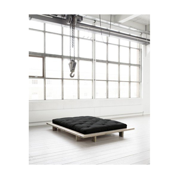Łóżko dwuosobowe z drewna sosnowego z materacem Karup Design Japan Comfort Mat Raw/Black, 160x200 cm-image-3