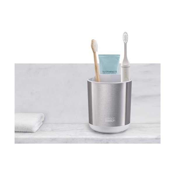 Kubek na szczoteczki do zębów ze stali nierdzewnej w kolorze srebra Duo Steel – Joseph Joseph-image-4