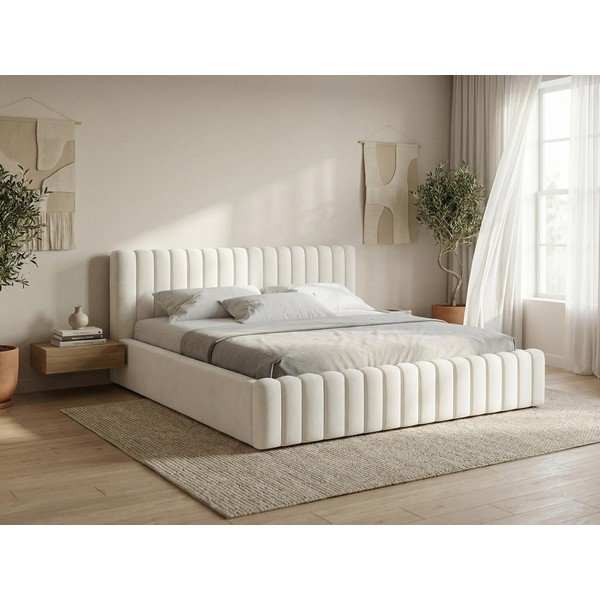 Ciemnozielone tapicerowane łóżko dwuosobowe ze schowkiem ze stelażem 140x200 cm Lemi – Makamii-image-1